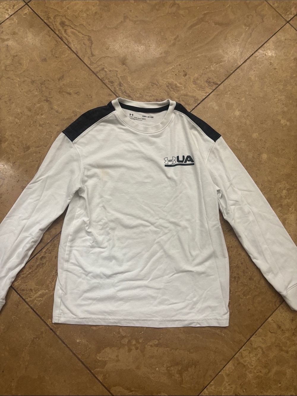Under Armour White Long Sleeve Tee with Black Shoulder Panels
